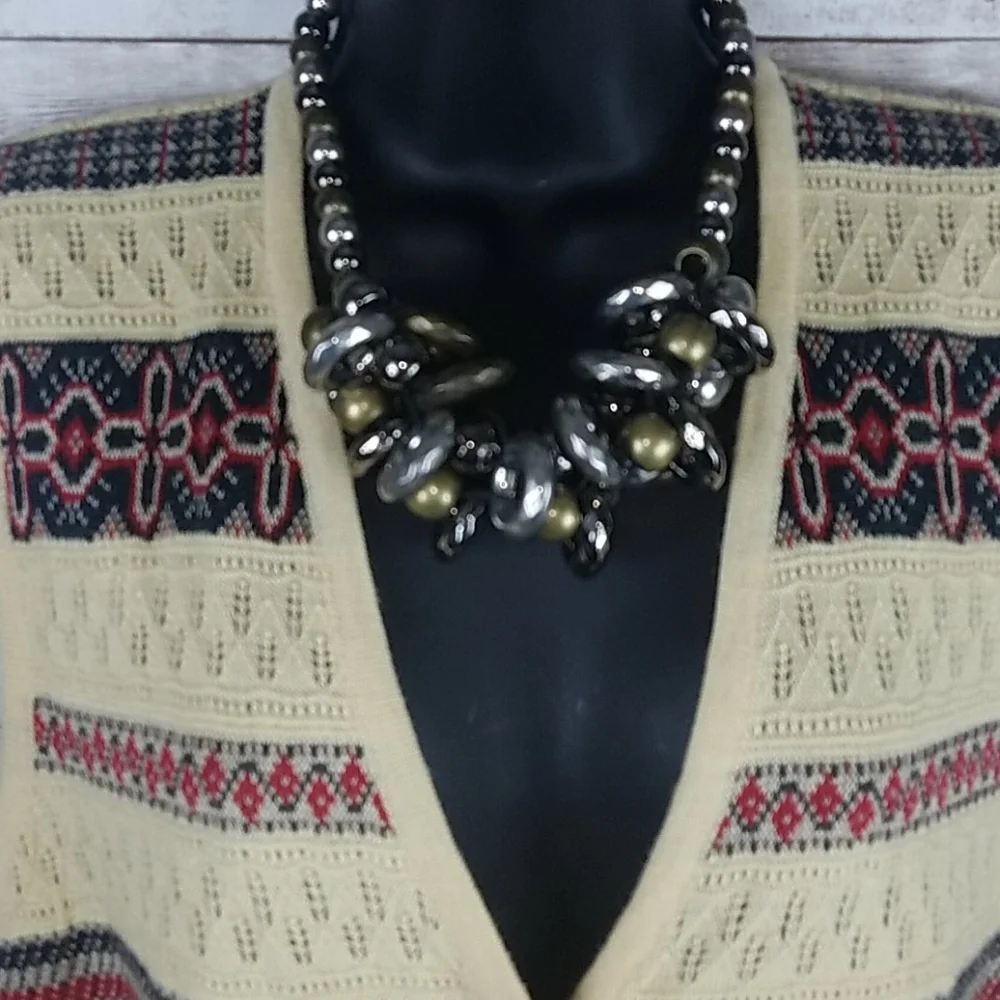 Talbots, Black, creme and red sweater vest, Sz M - Picture 7 of 9